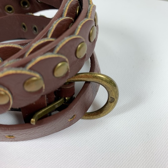 Brown Women’s Belt Brass Buckle & Rivots XS/S - Picture 3 of 6